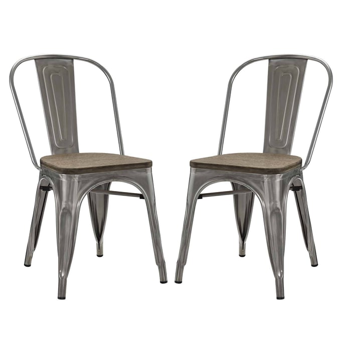 2 Modway Furniture Promenade Gunmetal Bamboo Seat Dining Side Chairs EEI-2751-GME-SET