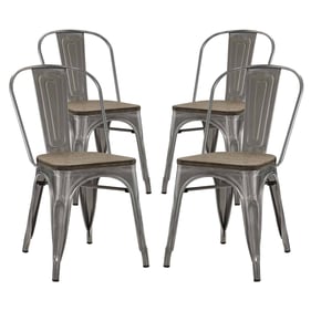 4 Modway Furniture Promenade Gunmetal Bamboo Seat Dining Side Chairs