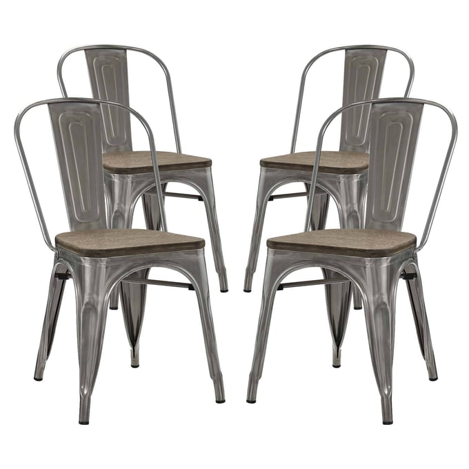 4 Modway Furniture Promenade Gunmetal Bamboo Seat Dining Side Chairs EEI-2752-GME-SET