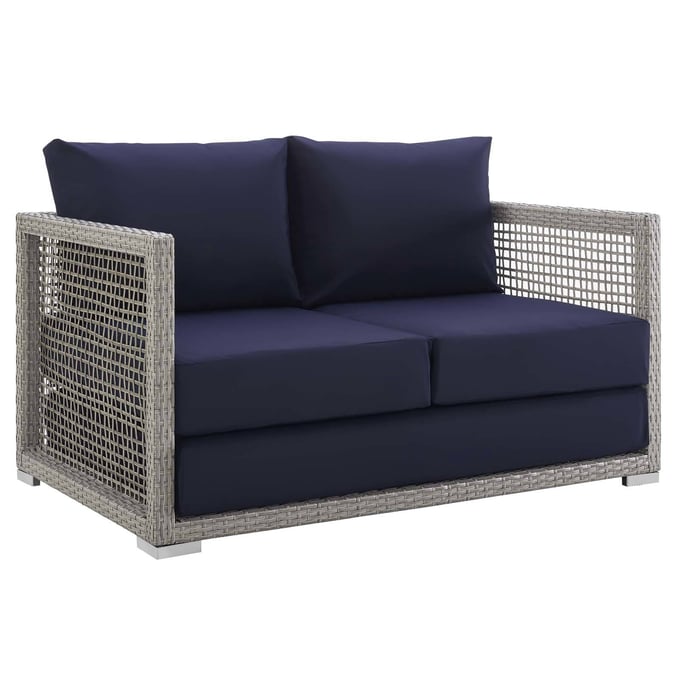 Modway Furniture Aura Navy Outdoor Patio Wicker Rattan Loveseat EEI-2924-GRY-NAV