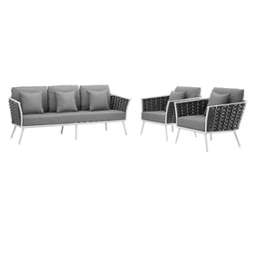 Modway Furniture Stance White Gray Fabric 3pc Outdoor Patio Seating Set