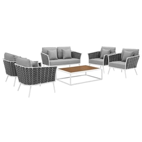 Modway Furniture Stance White Gray 6pc Fabric Outdoor Patio Seating Set