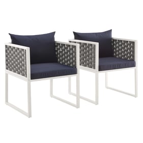 2 Modway Furniture Stance White Navy Outdoor Patio Dining Armchairs