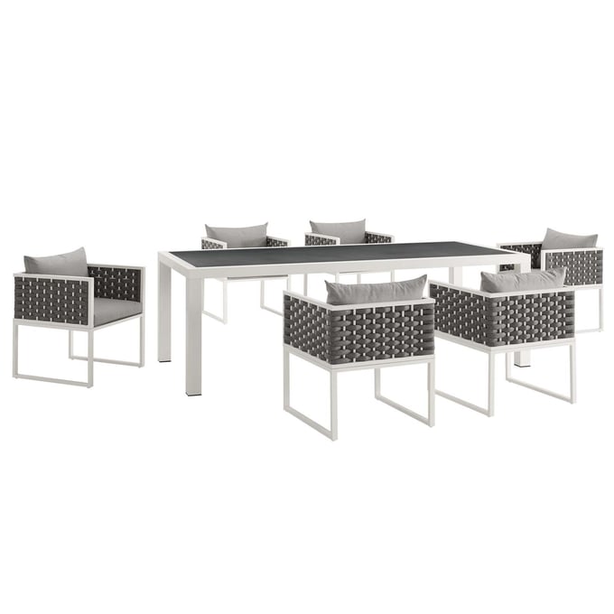 Modway Furniture Stance White Gray 7pc Outdoor Patio Dining Set EEI-3185-WHI-GRY-SET