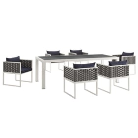 Modway Furniture Stance White Navy 7pc Outdoor Patio Dining Set