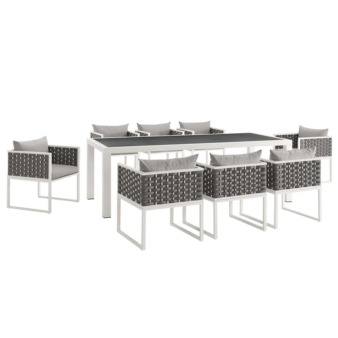 Modway Furniture Stance White Gray 9pc Outdoor Patio Dining Set EEI-3186-WHI-GRY-SET