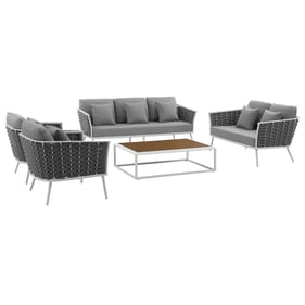 Modway Furniture Stance White Gray 5pc Outdoor Seating Set