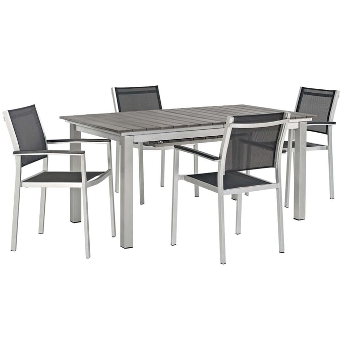 Modway Furniture Shore Silver Black 5pc Outdoor Patio Dining Set EEI-3198-SLV-BLK-SET