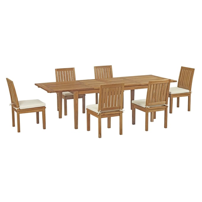 Modway Furniture Marina White 7pc Outdoor Patio Teak Dining Set EEI-3207-NAT-WHI-SET