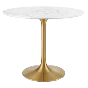 Modway Furniture Lippa Gold White 36 Inch Round Marble Dining Table