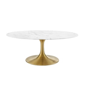 Modway Furniture Lippa Gold White Marble 42 Inch Oval Coffee Table