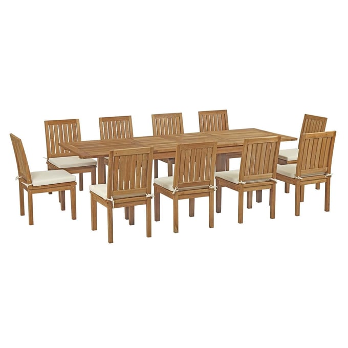 Modway Furniture Marina White 11pc Outdoor Patio Teak Dining Set EEI-3282-NAT-WHI-SET