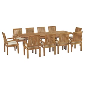 Modway Furniture Marina White Fabric 11pc Outdoor Patio Teak Dining Set