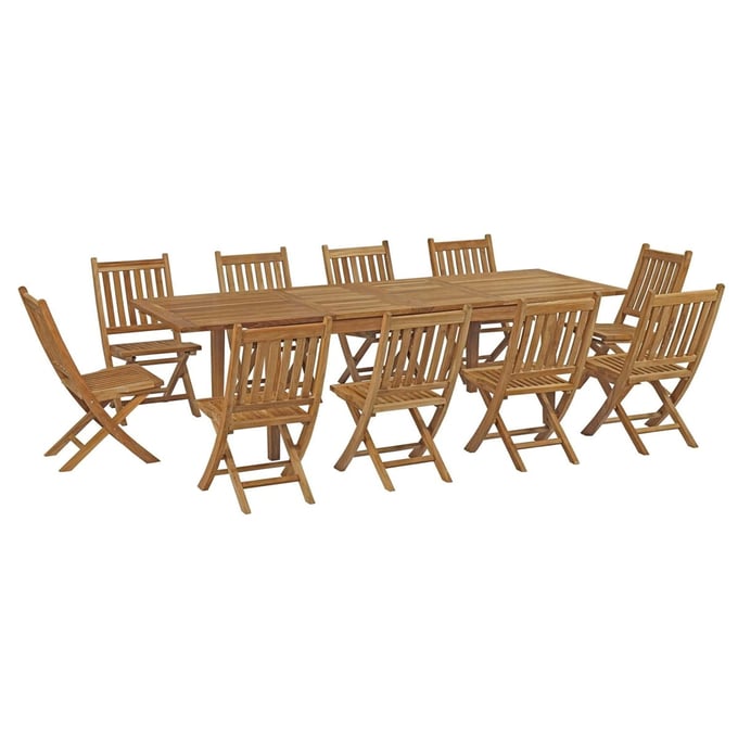 Modway Furniture Marina Natural 11pc Outdoor Patio Teak Dining Set EEI-3284-NAT-SET