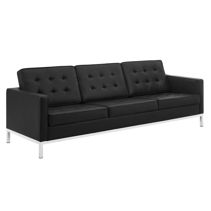 Modway Furniture Loft Silver Black Faux Leather Sofa EEI-3385-SLV-BLK