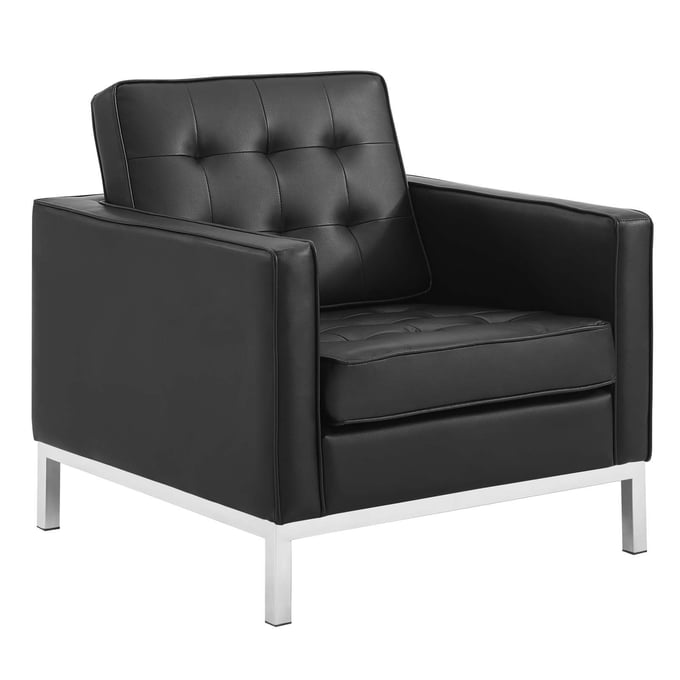 Modway Furniture Loft Silver Black Faux Leather Armchair EEI-3391-SLV-BLK