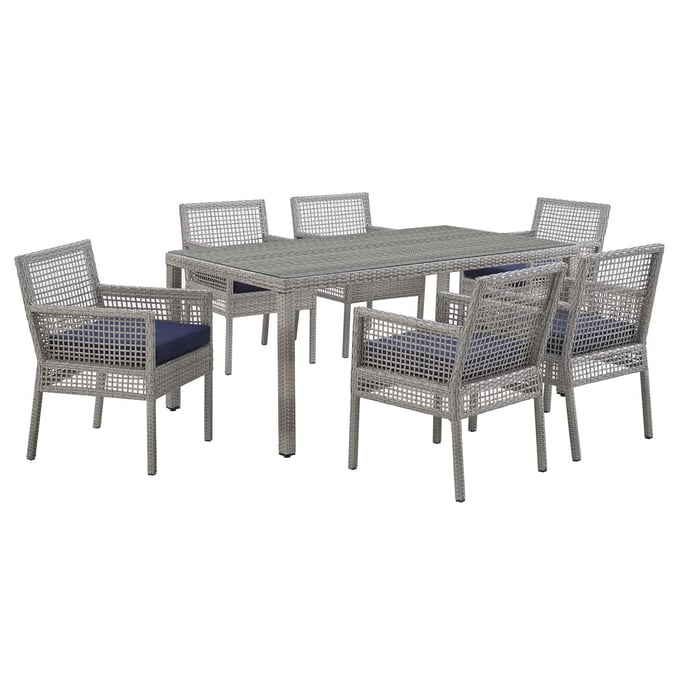 Modway Furniture Aura Gray Navy 7pc Outdoor Dining Set EEI-3560-GRY-NAV-SET