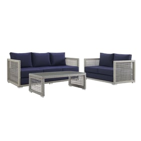 Modway Furniture Aura Gray Navy Rattan 3pc Outdoor Patio Set