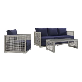 Modway Furniture Aura Gray Navy Fabric 3pc Outdoor Patio Set