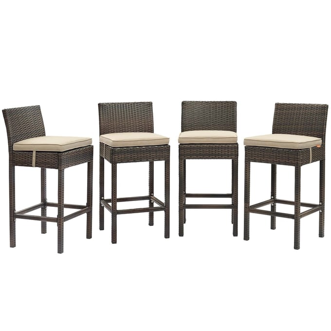 4 Modway Furniture Conduit Brown Beige Outdoor Patio Bar Stools EEI-3601-BRN-BEI