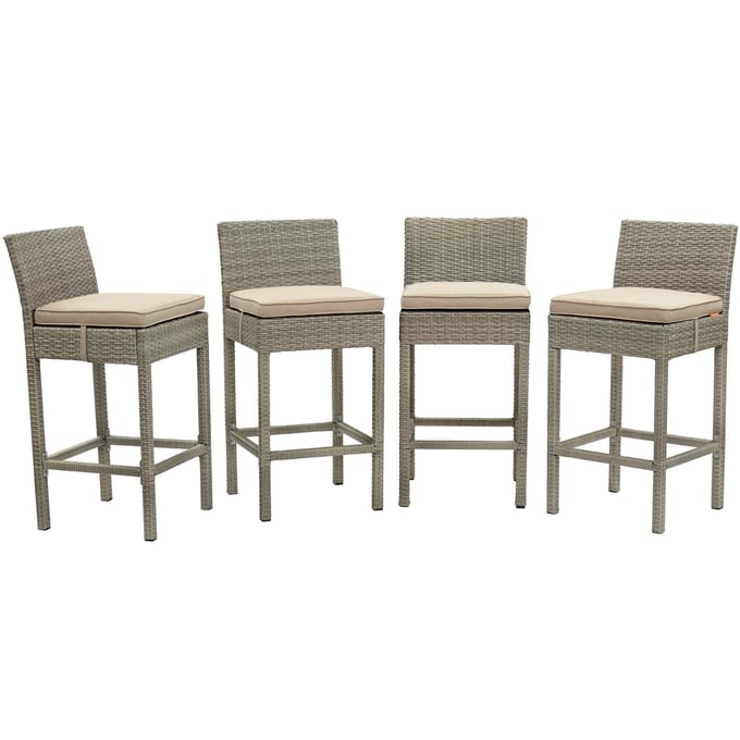 4 Modway Furniture Conduit Light Gray Beige Outdoor Patio Bar Stools EEI-3602-LGR-BEI