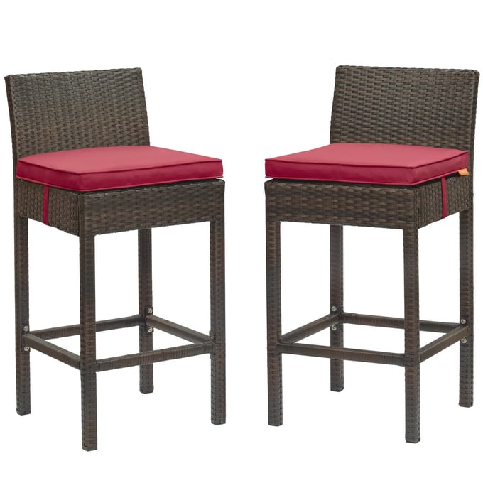 2 Modway Furniture Conduit Brown Red Outdoor Patio Bar Stools EEI-3603-BRN-RED