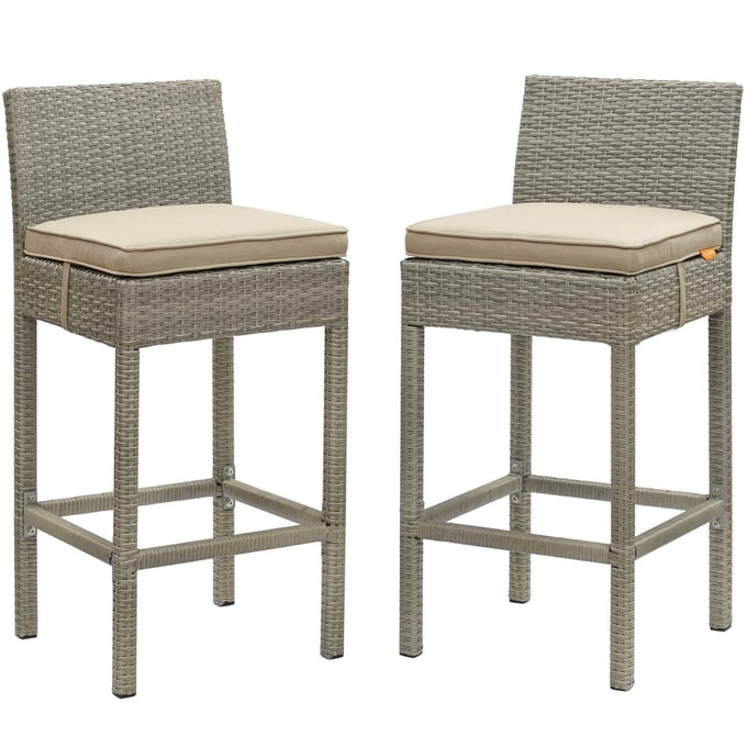 2 Modway Furniture Conduit Light Gray Beige Outdoor Patio Bar Stools EEI-3604-LGR-BEI