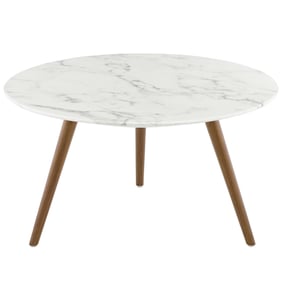 Modway Furniture Lippa Walnut White Marble 28 Inch Round Coffee Table with ...