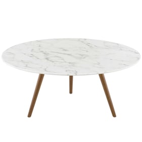 Modway Furniture Lippa Walnut White Marble 36 Inch Round Coffee Table with ...