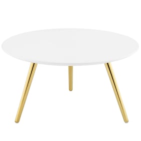 Modway Furniture Lippa Gold White 28 Inch Round Coffee Table with Tripod Ba...