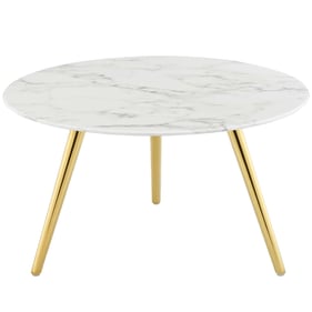 Modway Furniture Lippa Gold White Marble 28 Inch Round Coffee Table with Tr...