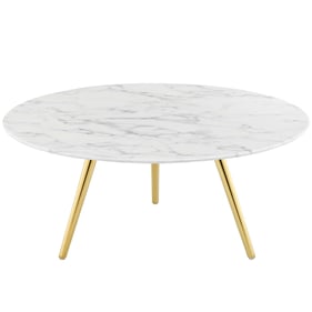 Modway Furniture Lippa Gold White Marble 36 Inch Round Coffee Table with Tr...