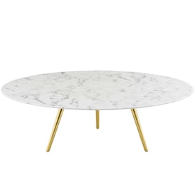 Modway Furniture Lippa Gold White Marble 47 Inch Round Coffee Table with Tr...