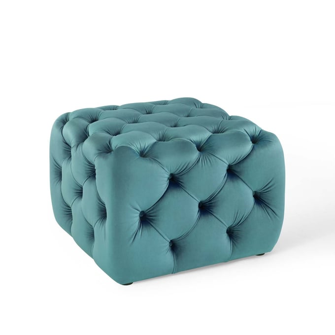 Modway Furniture Amour Sea Blue Velvet Square Ottoman EEI-3776-SEA