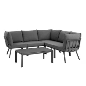 Modway Furniture Riverside Gray Charcoal 6pc Outdoor Sectional with Coffee ...