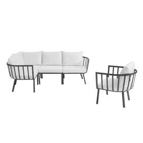 Modway Furniture Riverside Gray White 5pc Outdoor Sectional with Chair