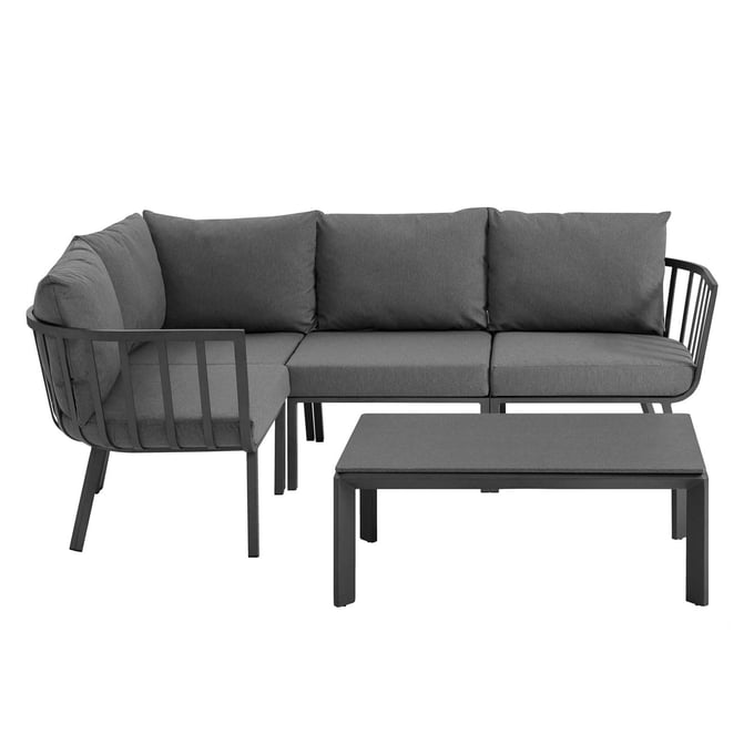 Modway Furniture Riverside Gray Charcoal 5pc Outdoor Sectional with Coffee Table EEI-3793-SLA-CHA