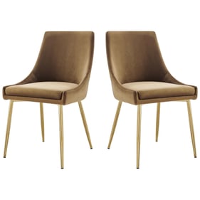 2 Modway Furniture Viscount Gold Cognac Velvet Dining Chairs