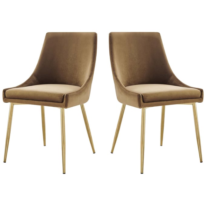 2 Modway Furniture Viscount Gold Cognac Velvet Dining Chairs EEI-3808-GLD-COG