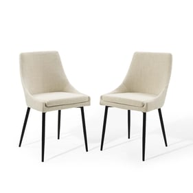 2 Modway Furniture Viscount Black Beige Fabric Dining Chairs