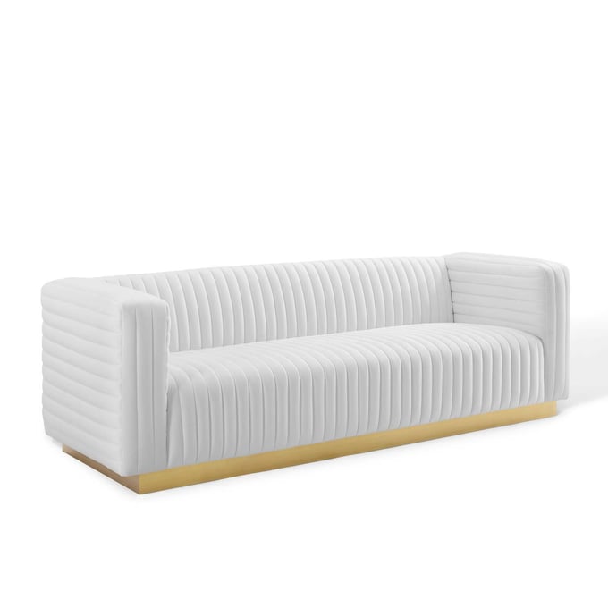 Modway Furniture Charisma White Tufted Velvet Sofa EEI-3886-WHI