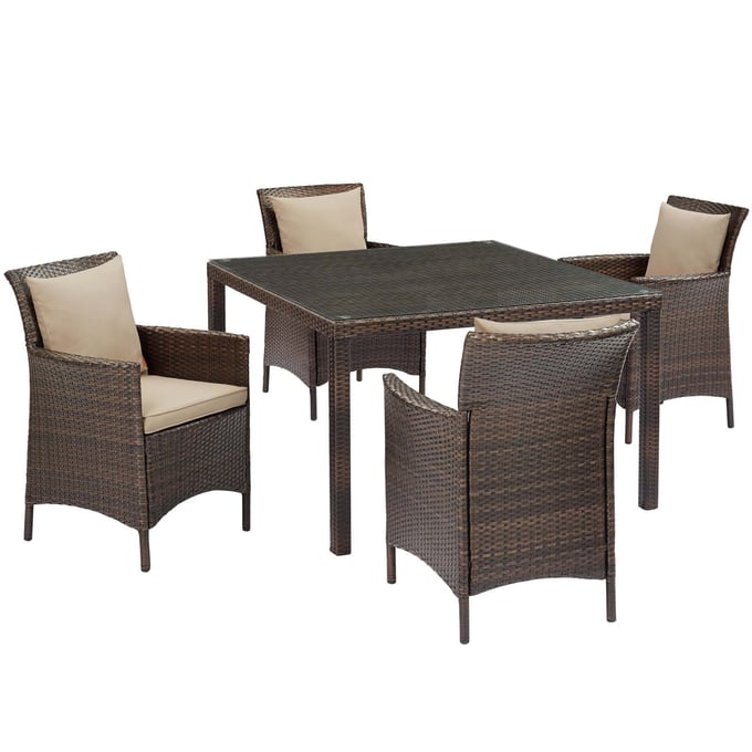 Modway Furniture Conduit Brown Beige 5pc Outdoor Dining Set EEI-3893-BRN-BEI-SET