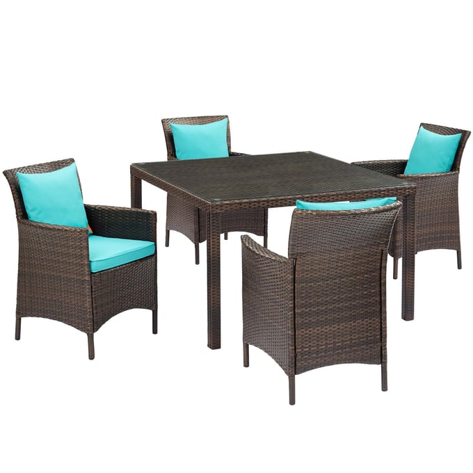 Modway Furniture Conduit Brown Turquoise 5pc Outdoor Dining Set EEI-3893-BRN-TRQ-SET