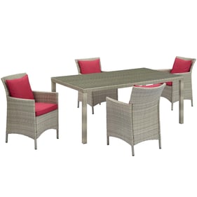 Modway Furniture Conduit Light Gray Red 5pc Outdoor Dining Set