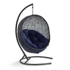 Modway Furniture Encase Black Navy Swing Outdoor Patio Lounge Chair