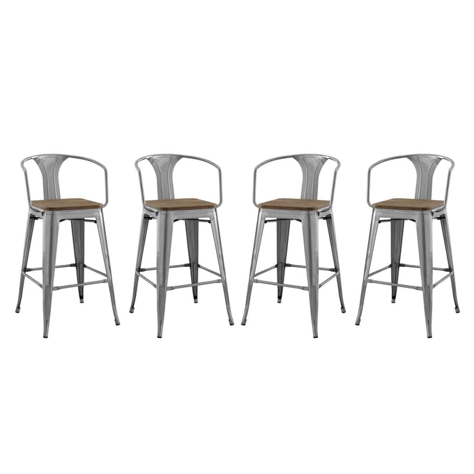 4 Modway Furniture Promenade Gunmetal Solid Seat Bar Stools EEI-3955-GME