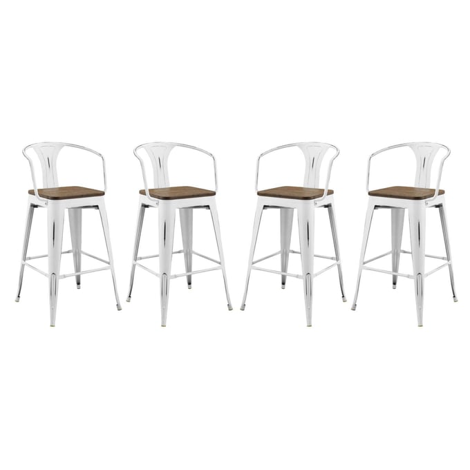 4 Modway Furniture Promenade White Solid Seat Bar Stools EEI-3955-WHI