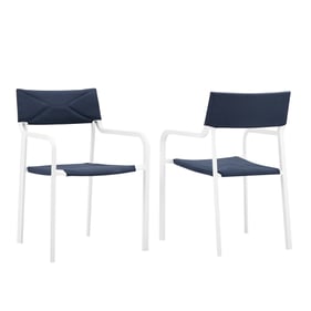 2 Modway Furniture Raleigh White Navy Outdoor Patio Armchairs