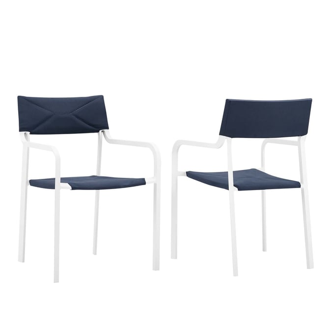 2 Modway Furniture Raleigh White Navy Outdoor Patio Armchairs EEI-3962-WHI-NAV