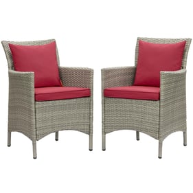 2 Modway Furniture Conduit Light Gray Red Outdoor Patio Dining Armchairs